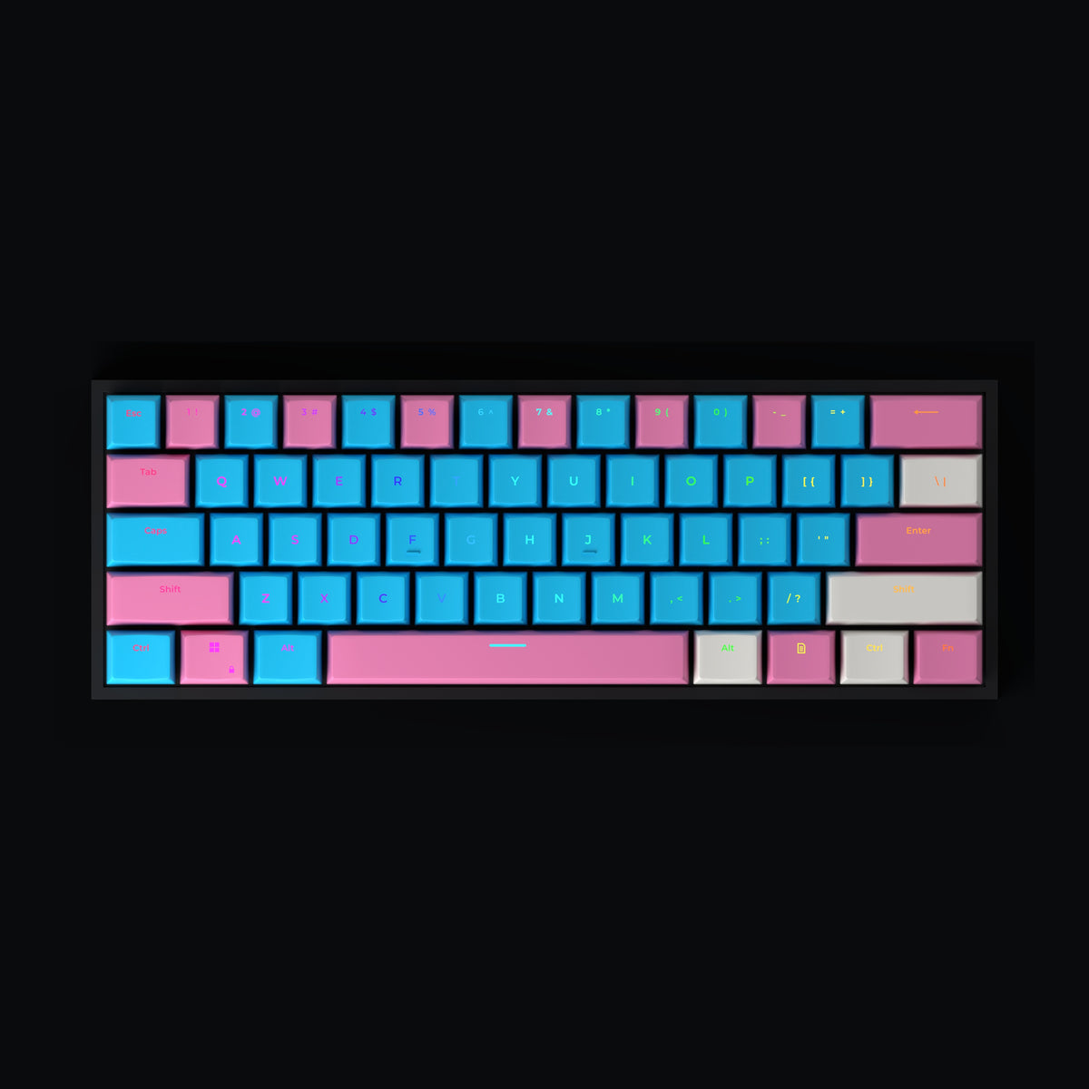 Cotton Candy 60% gaming keyboard - pink, cyan and white doubleshot PBT keycaps with RGB
