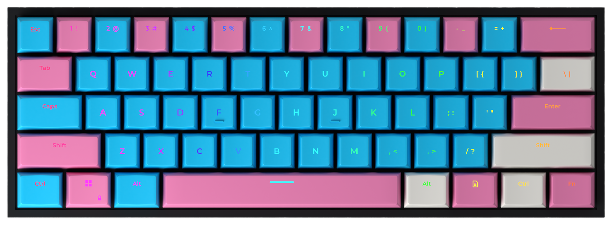 Cotton Candy 60% gaming keyboard, top-down view