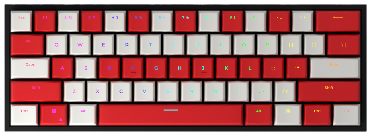 Candy Cane 60% gaming keyboard, top-down view