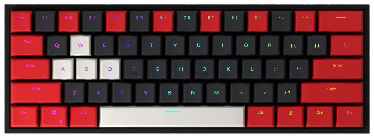 Cloudy 60% gaming keyboard, top-down view