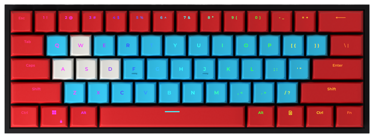 'Merica 60% gaming keyboard, top-down view