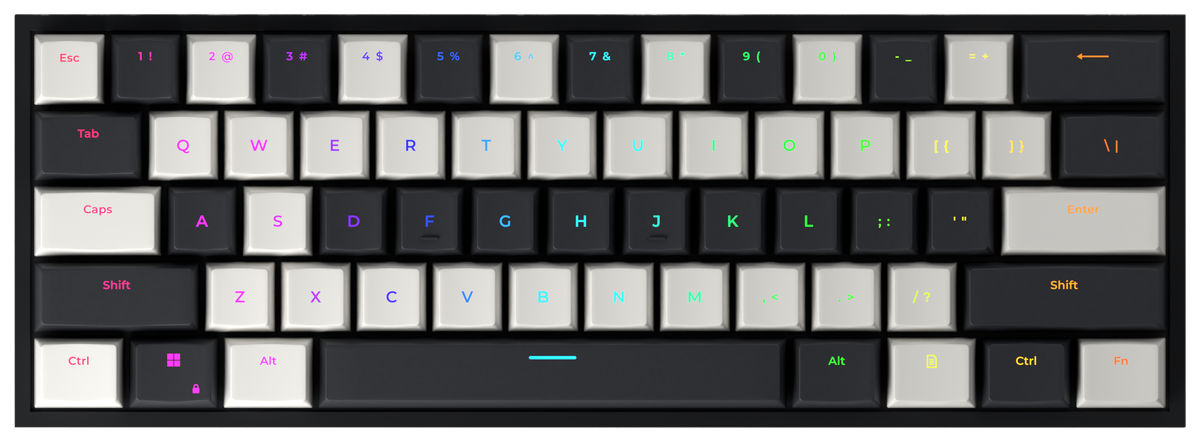 Piano 60% gaming keyboard, top-down view