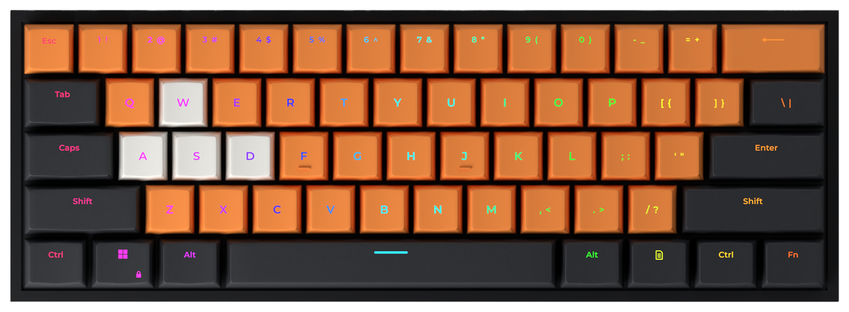 Spooky 60% gaming keyboard, top-down view
