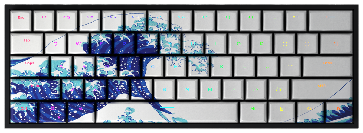 Waves T60 Pro 60% gaming keyboard, top-down view