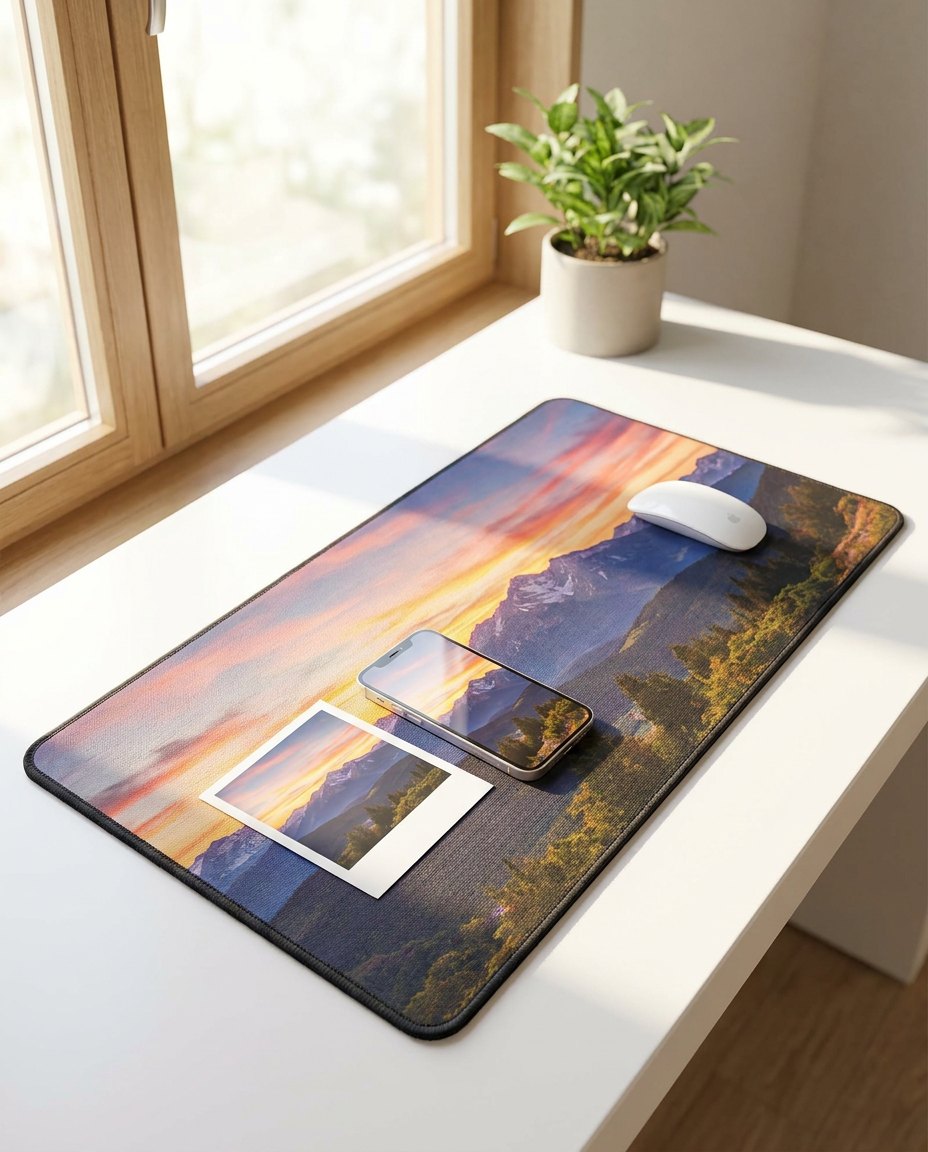 Custom XXL mat printed with a customer's sunset photo